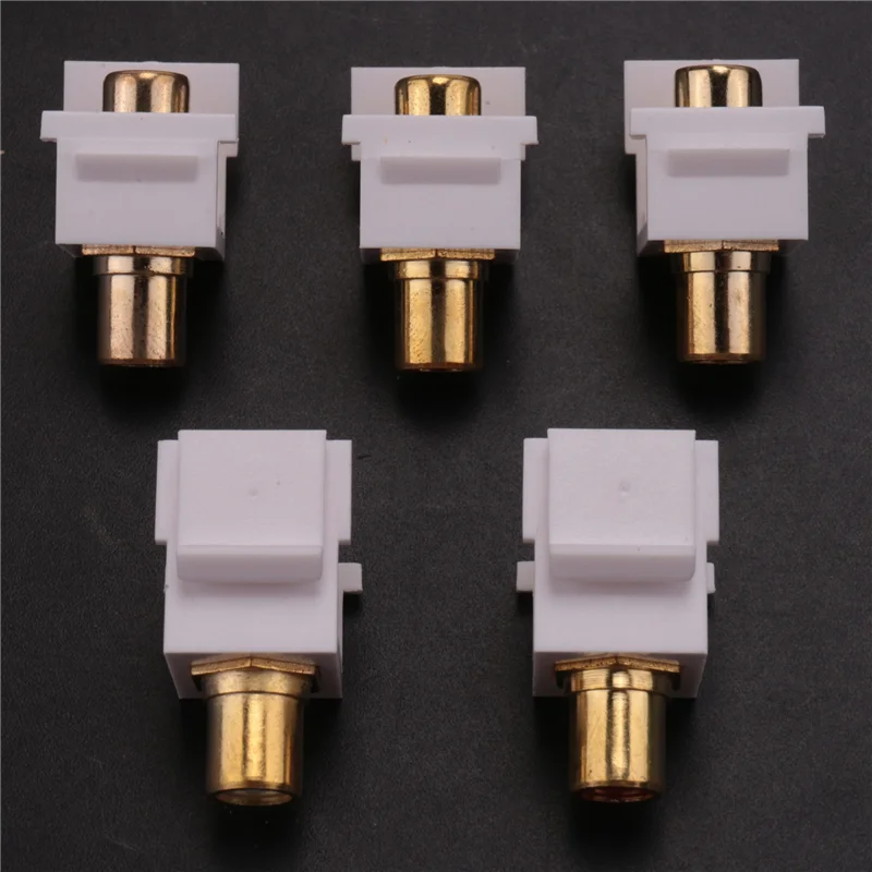 A76F-5-Pack RCA Keystone Jack Insert Connector Socket Female Snap In Adapter Port Gold Plated Inline Coupler For Wall Plate