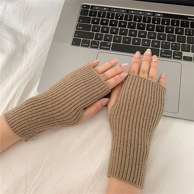 Guantes cortos sin dedos para mujer, manoplas cálidas de invierno, manga de brazo de punto, ropa gótica Punk suave informal fina para niña