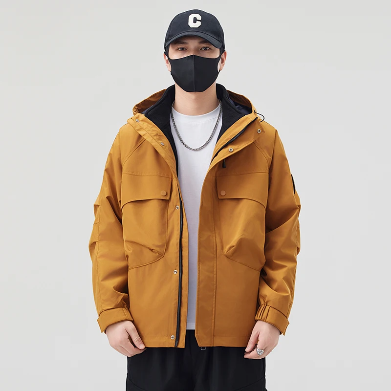 

American Sle Men's Spring Autumn Hooded Work Jaet Loose Outdoor Spor Coat Retro Faion Casual Upper Apparel