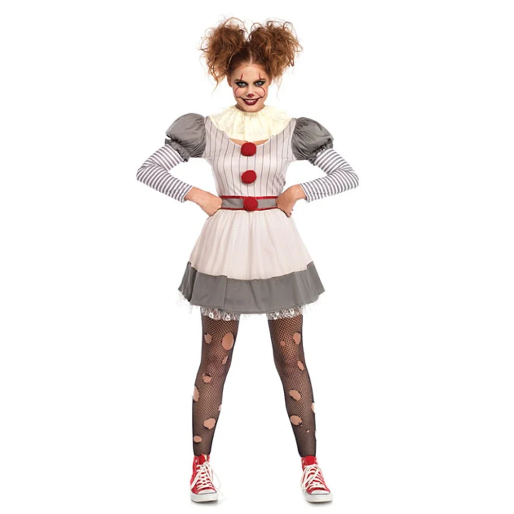 

Movie Pennywise Cosplay Creepy Clown Costume for Women Teen Girls Halloween Carnival Party Dress