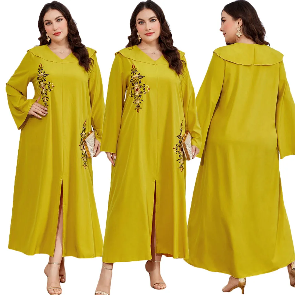 

Women Plus Size Maxi Dresses Embroidery Luxury Chic Elegant Long Sleeve Casual Abaya Muslim Turkish Evening Party Robe Clothing