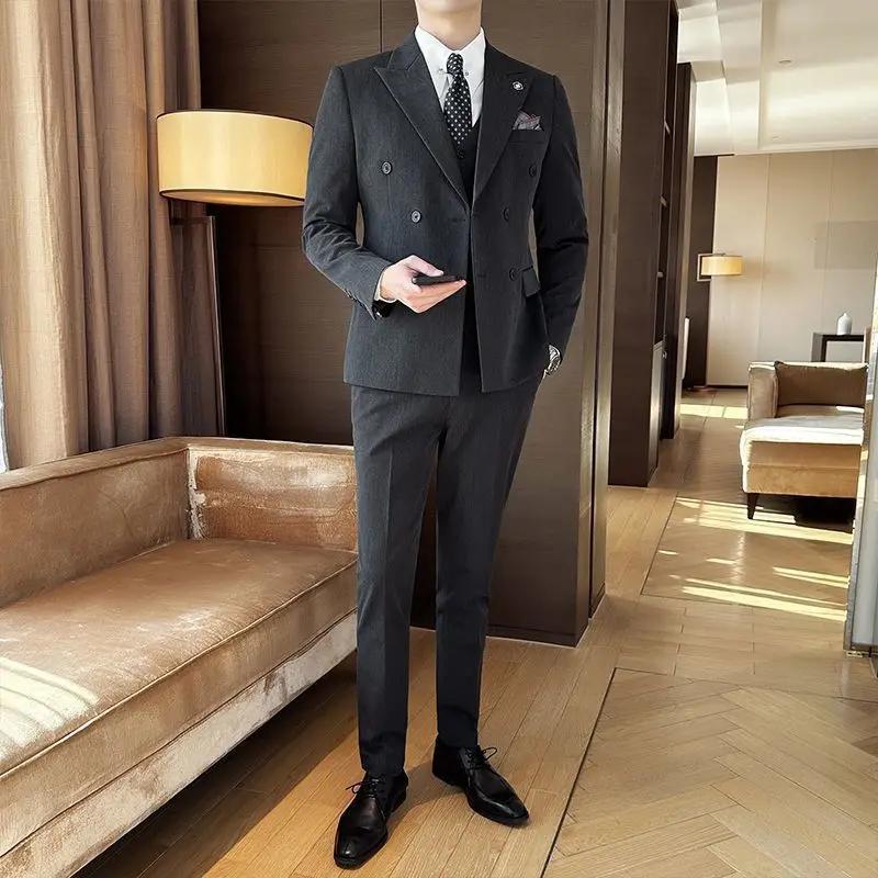 

Men's 2 Piece Set Suit Casual Elegante Style Slim Fit Dress Double Row Trendy Formal Wear For Wedding Groom