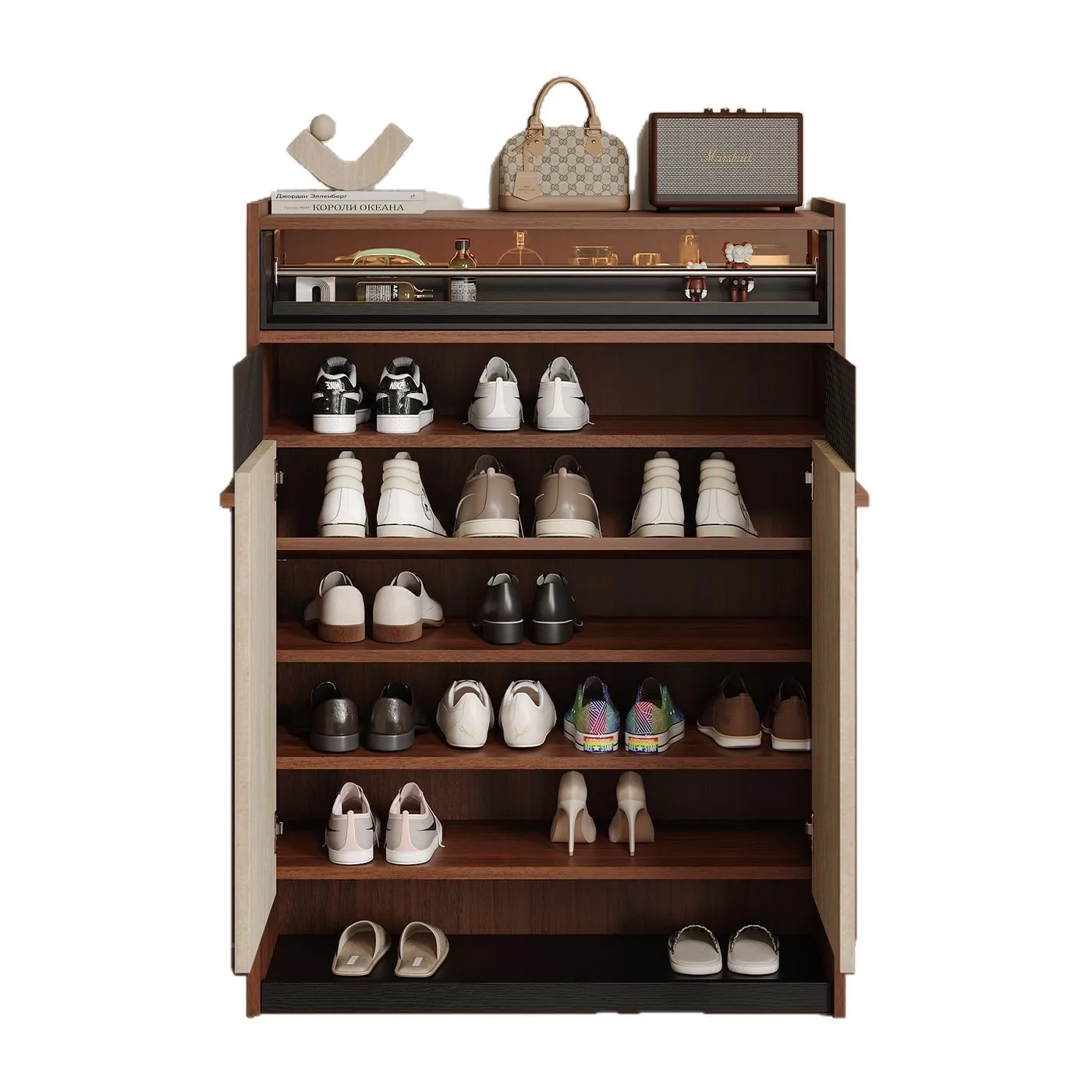 

Retro shoe cabinet, cabinet integrated against the wall for home use 2025 new door entry porch cabinet, small apartment locker