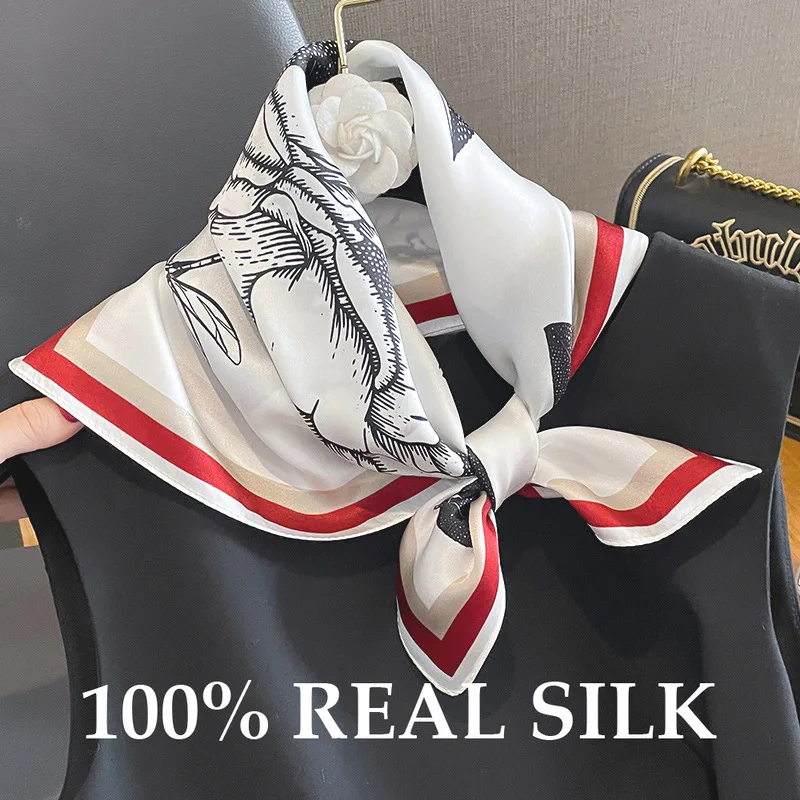 

2026 Women 100% Real Silk Scarf for Hair Headscarf Summer Design Small Silk 53cm Square Neck Scarves Neckerchief Echarpes Stoles