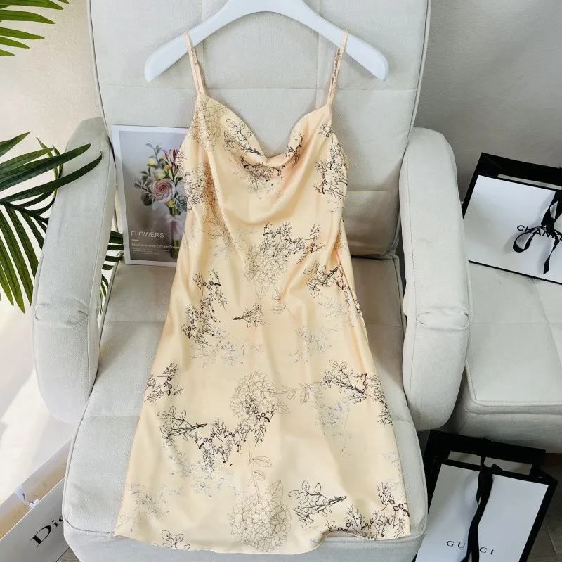 Print Chemise Nightgown Nightdress Summer Women Nightwear Sleepdress Morning Gown Rayon Suspender Sleepwear Robe Loungewear