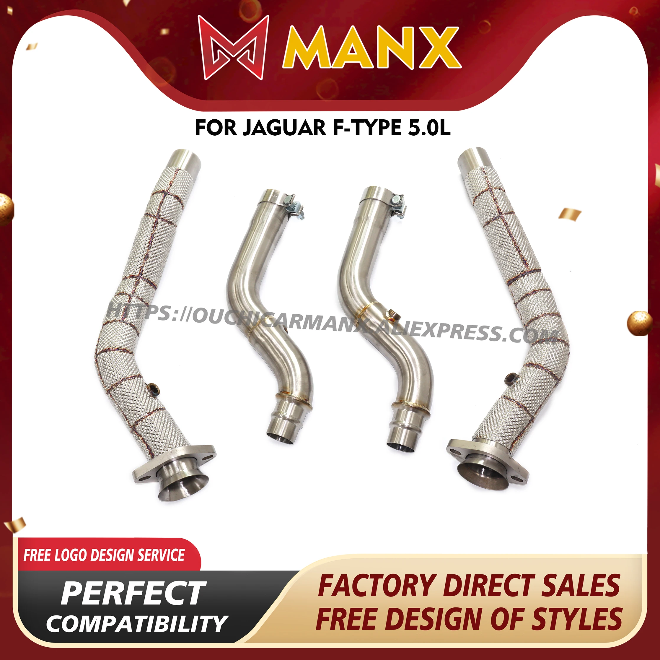 

MANX Exhaust systems for Jaguar F-type 5.0L Stainless steel Downpipe Heat shields Easy installation with Catalytic Converter