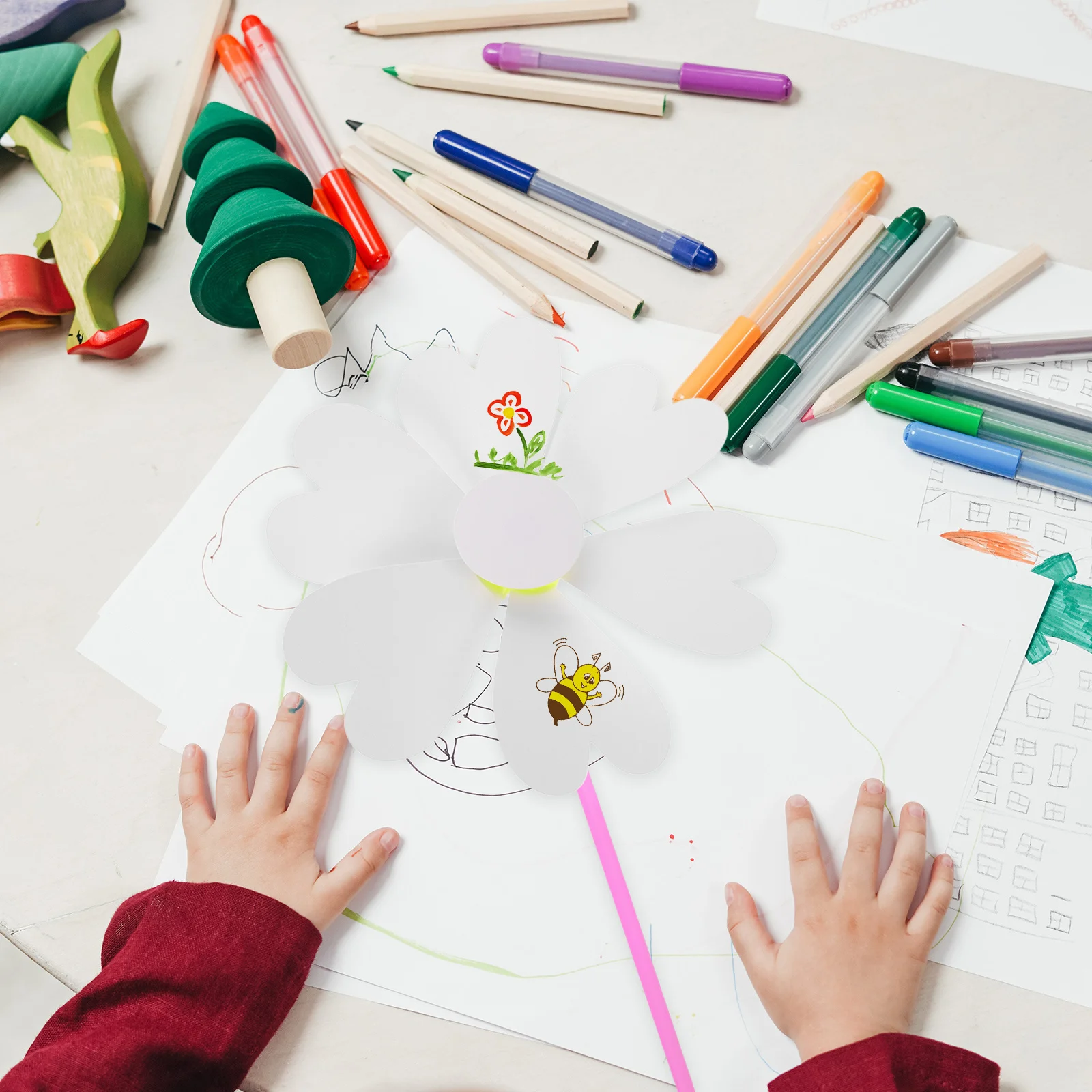 10 Stück leeres Windrad für Kinder, DIY, unbemaltes Papier, Windmühle, Basteln, kreative Outdoor-Aktivitätsdekorationen, Feinmotorik