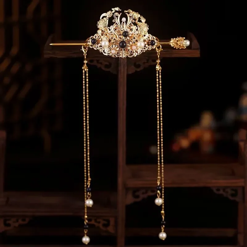 

Womens Hairsticks Metal Flower With Beaded Tassel Hairpin Headwear
