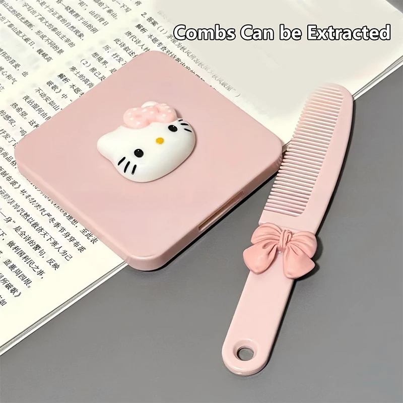 Portable Sanrio Cute Hello Kitty Kawaii Mirror Comb Handheld Mirror Comb Extracted Travel Hair Brush Massage Styling Tool