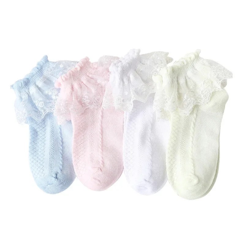 5 Pairs/Lot Girls Socks Summer New Mesh Style Cotton Thin Baby Socks Trendy Elastic White Lace Flowers Children Princess Socks