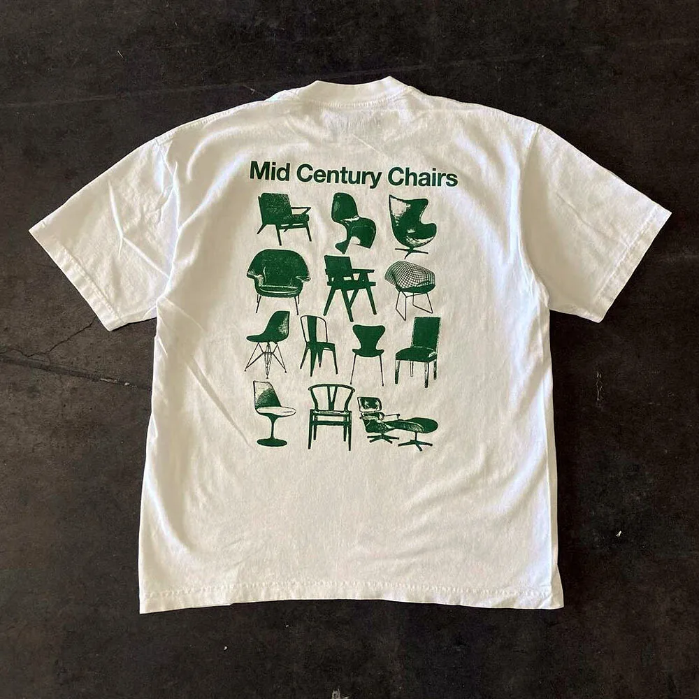 Mid Century Chairs Vintage Style Printing Graphic Tees Unisex Loose Cotton Short Sleeve Tops Tees Street Fashion Summer T Shirts