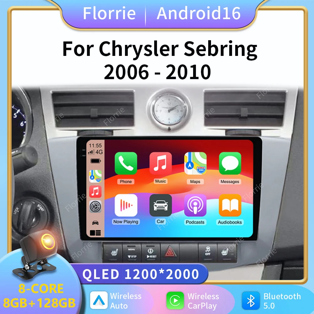 Для Chrysler Sebring 3 JS 2006 - 2010: головное устройство с беспроводным Carplay, стереосистема Android16, автомобильное радио, мультимедийное видео.