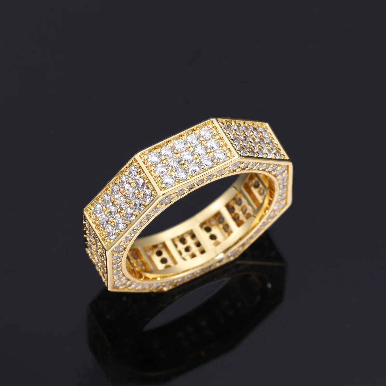 

Iced Out Geometric Couple Ring, Unisex Full CZ Diamond Hip Hop Jewelry, Matching Accessory
