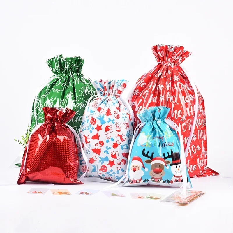 Christmas Gift Bag Pouches Extra Large New Year Gift Candy Bags Laser Printing for Christmas Package Decoration PE Xmas Bag