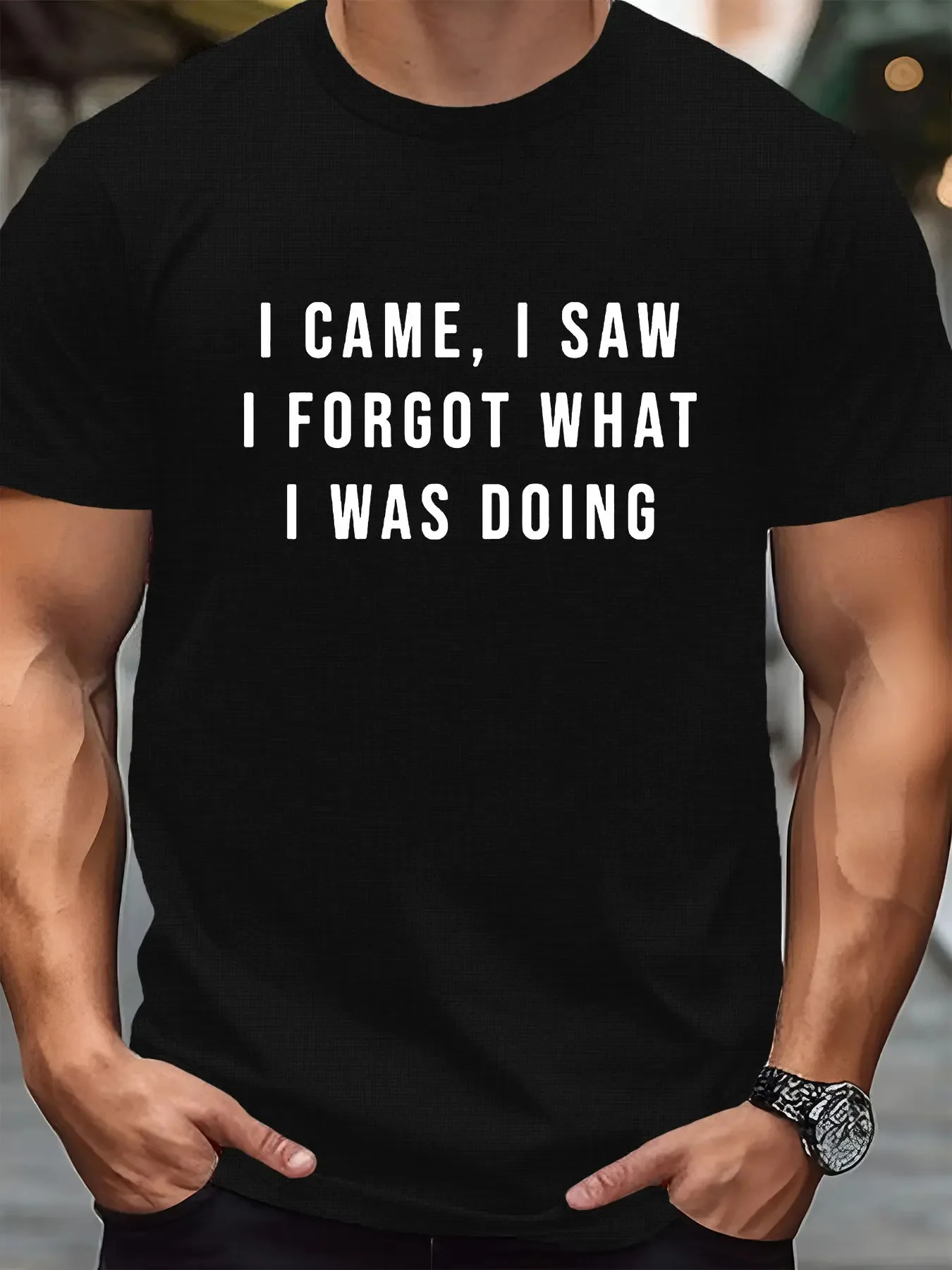 'I Came, I Saw I Forgot What I Was Doing' Round Neck Graphic T-shirts, Causal Tees, Short Sleeves Comfortable Tops, Men's Shirt