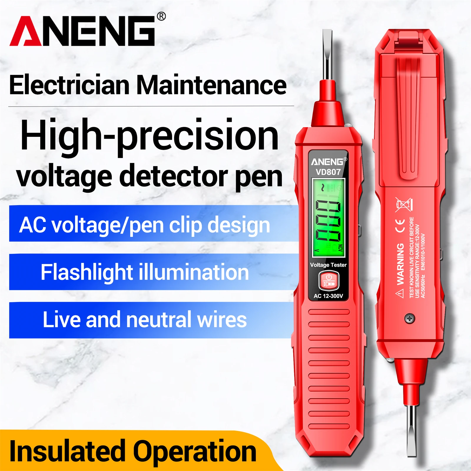 Lápiz de inducción digital con alarma sonora y luminosa, probador de voltaje, reconocimiento de cable neutral y fase, lápiz de mantenimiento de circuitos domésticos ANENG