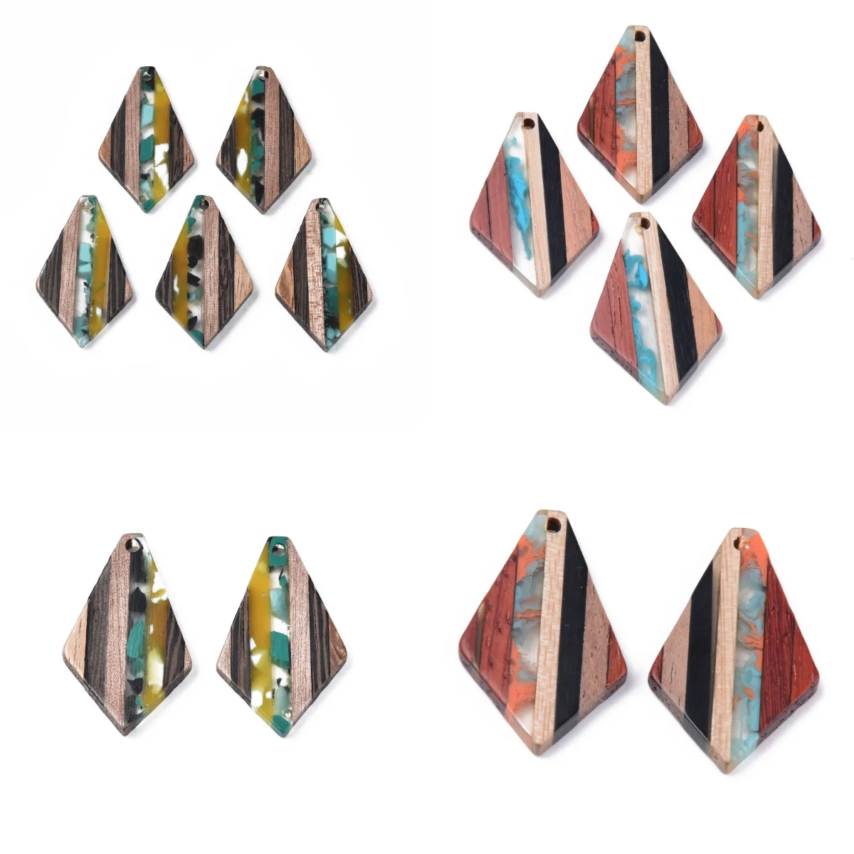 Two Tone Resin Walnut Wood Pendants Geometric Charms for Bracelet Necklace Drop Earrings Connector DIY Jewelry Findings Making