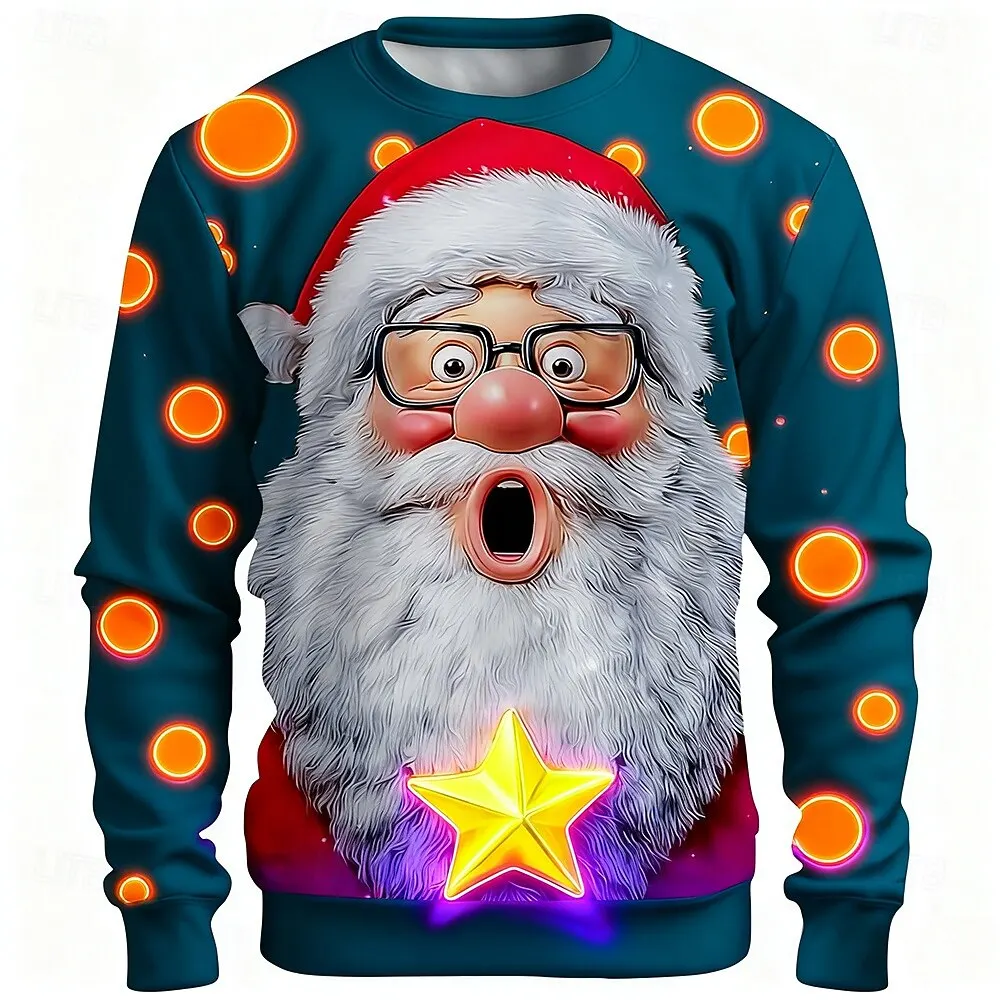 

Funny Santa Clause Graphic O-Neck Hoodies 3D Print Christmas Theme Casual Long Sleeve Tops Autumn Winter Comfortable Sweatshirts