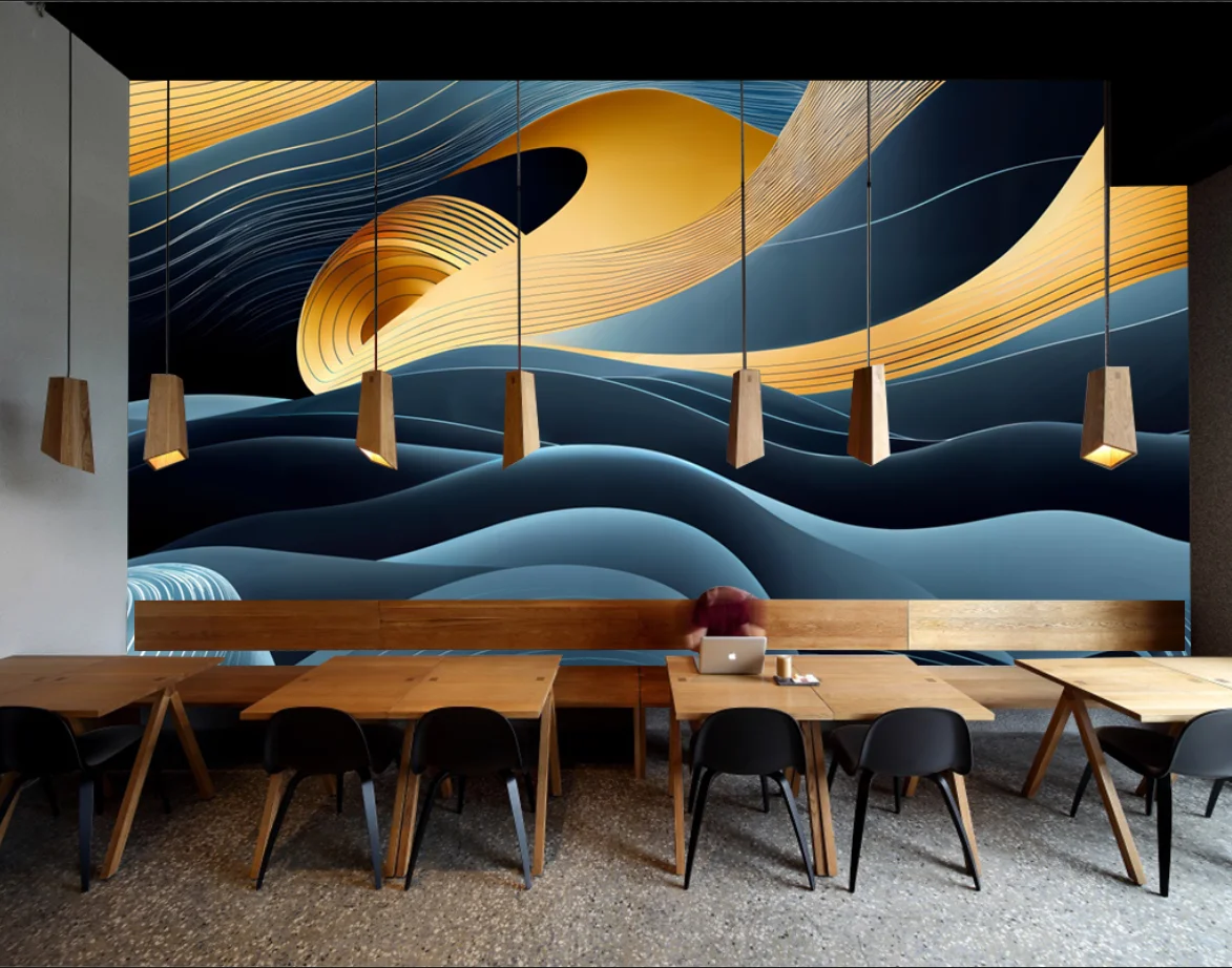 Custom size wallpaper geometric shapes curves and patterns art home decor tapestries gold lines brown background 3d wallpaper