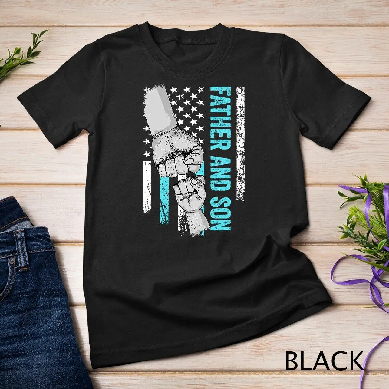 Camiseta Unisex del día del padre e hijo, bandera americana a juego