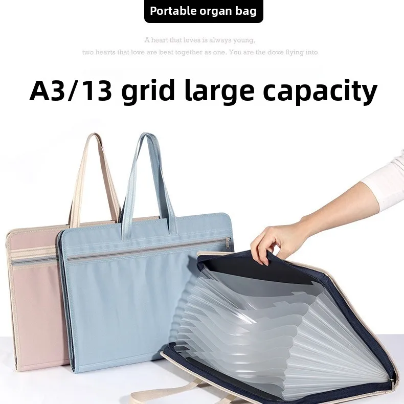A3 Large Capacity Portable Organ Bag Multi-layer Test Paper Storage Bag Office Canvas Zipper Storage Bag