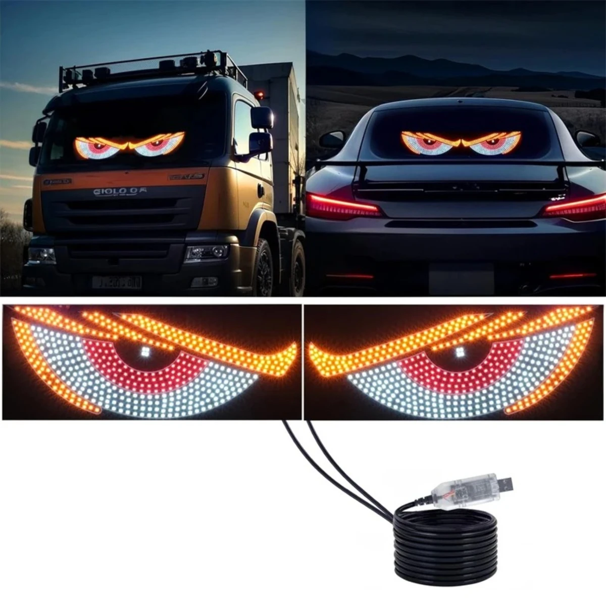 USB Atmosphere Light Dynamic Devil Eyes Light Car Windshield Dynamic LED Matrix Panel Screen for Car Truck Window Decor Lighting