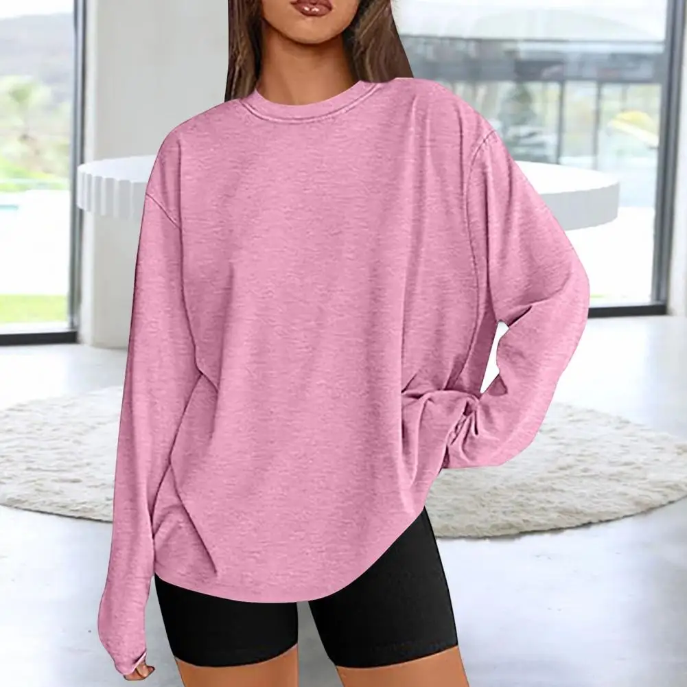 Women Top Soft Stretchy Women Blouse Stylish Women's Round Neck Long Sleeve Pullover Tops for Wear Soft Stretchy Solid Color