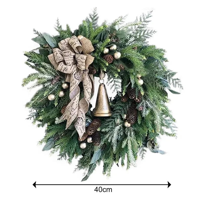 40cm Christmas Wreath Bohemian Style Rattan Festive Ornaments Collectible Gifts Vintage Vine Wreath with Jingle Bell for Wall