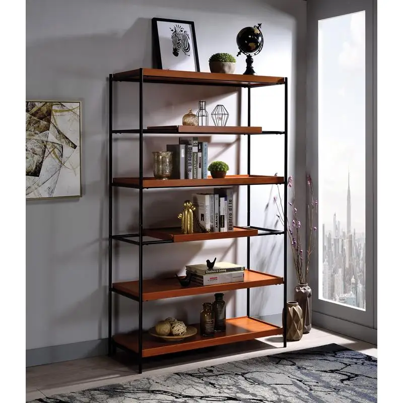 

Honey Oak Black 6-Shelf Bookshelf Modern Storage Unit with Elegant Design for Home and Office Use