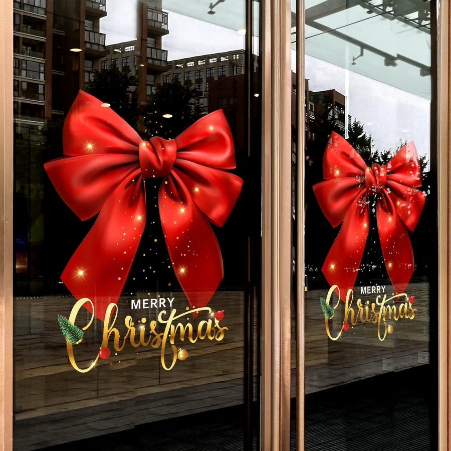 1 Piece 45cm * 60cm Christmas Window Sticker, Large Bow-Shaped Electrostatic Glass Sticker, Suitable for Home Windows, Bedrooms, Schools, Restaurants, Offices, and Other Holiday Party Supplies Decoration