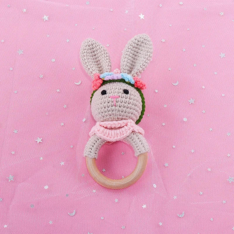 خشخيشة يدوية للأطفال، خشخيشة يدوية لطيفة على شكل أرنب محبوك على شكل حيوان كرتوني، جرس سرير على شكل غزال #3