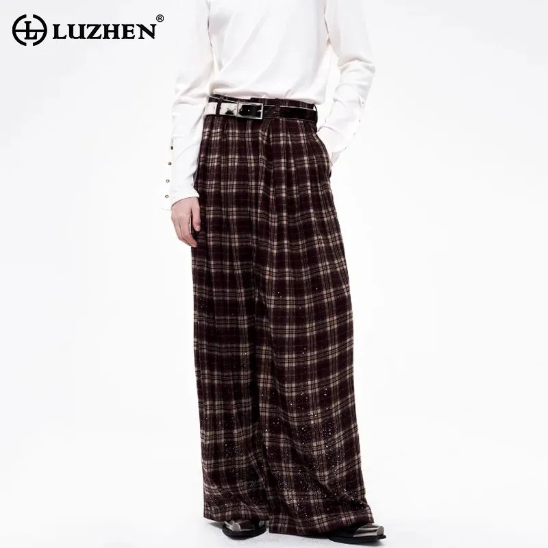 

LUZHEN 2025 новые красивые прямые повседневные брюки в клетку с принтом, мужские оригинальные элегантные темпераментные мужские брюки высокого качества JY4549