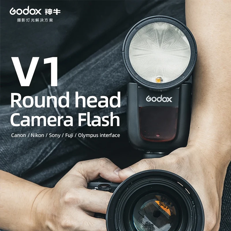 Godox V1 TTL Speedlite Flash Li-ion Battery round Head Wireless Camera Flash HSS 1/8000s for Canon Sony Nikon Fuji Olympus