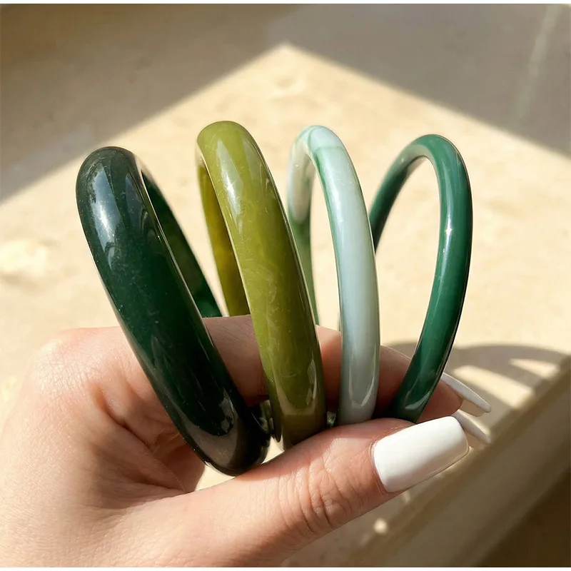 Ins Style Geometric Semi-Transparent Resin Bracelet Stackable Round Bangle for Women Minimalist Layered Handmade Jewelry Gift