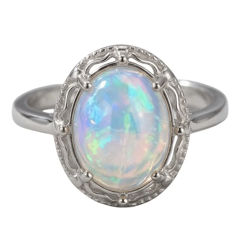 1pc 810mm Natural Opal S925 Sterling Silver Ring | Play-of-Color | Preppy | Halloween, Thanksgiving, And Black Friday Gifts