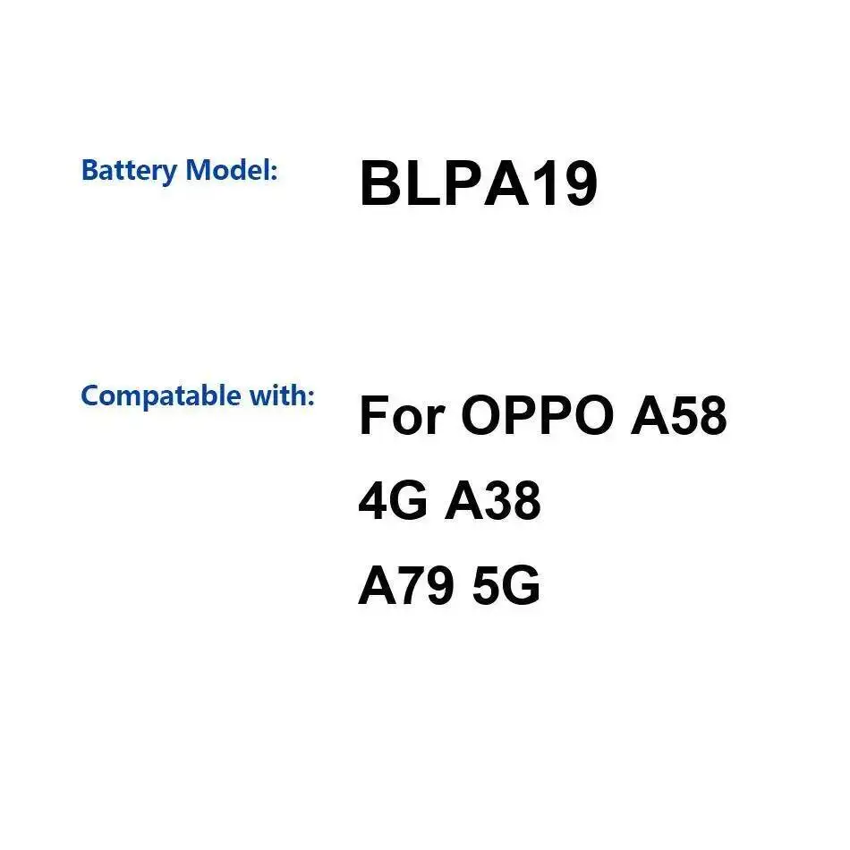 

BLPA19 для Oppo A58 4G A38 A79 5G стабильный аккумулятор для мобильного телефона емкостью 5000 мАч