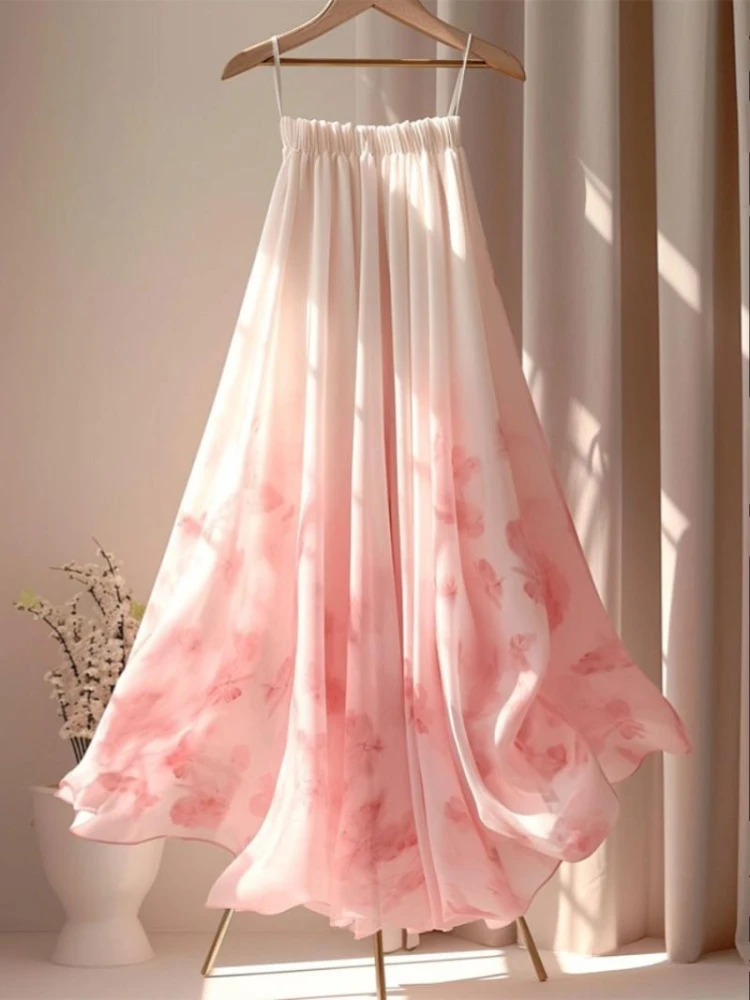 

Fashion Sweet Pink Floral Gradient Skirts Y2k High Waist Skirt For Women 2025 Early Spring New Korean Fashion Clothing