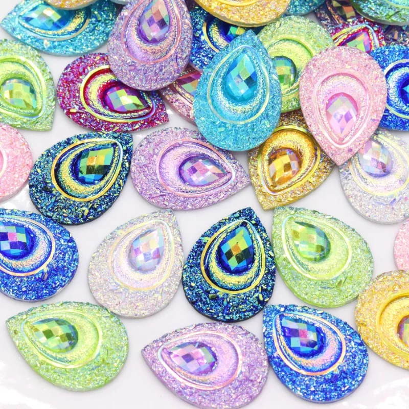20pcs New 18 * 25mm droplet shaped colored resin Rhinestone flat bottomed phoenix tail diamond DIY decorative accessories