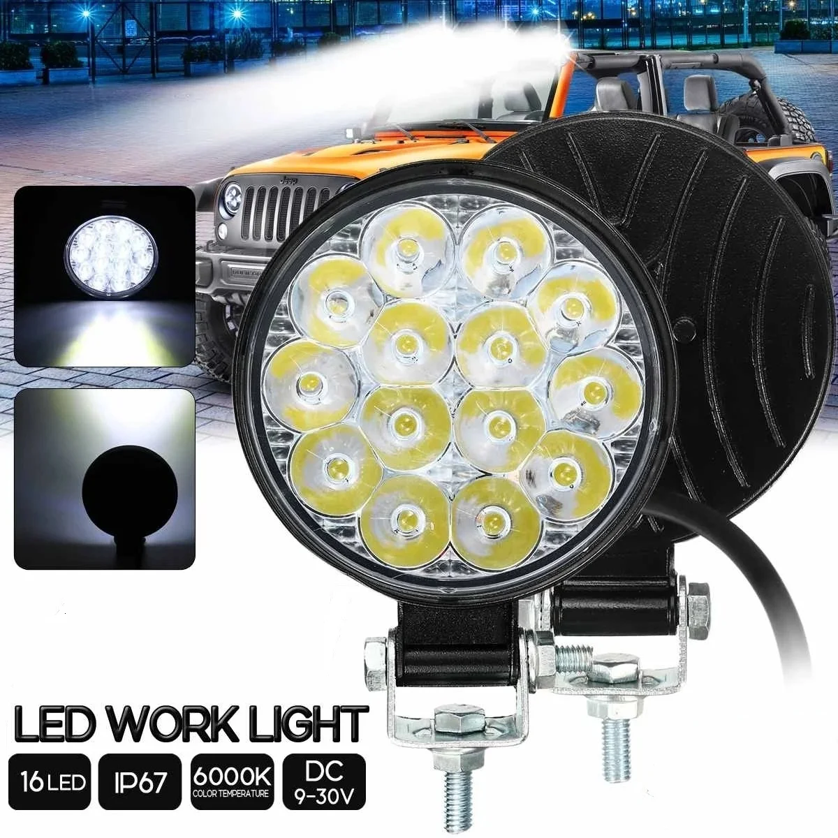 Автомобильные фары рабочего освещения, 14 светодиодов, 16 светодиодов, 12 В, 24 В, 6000 К