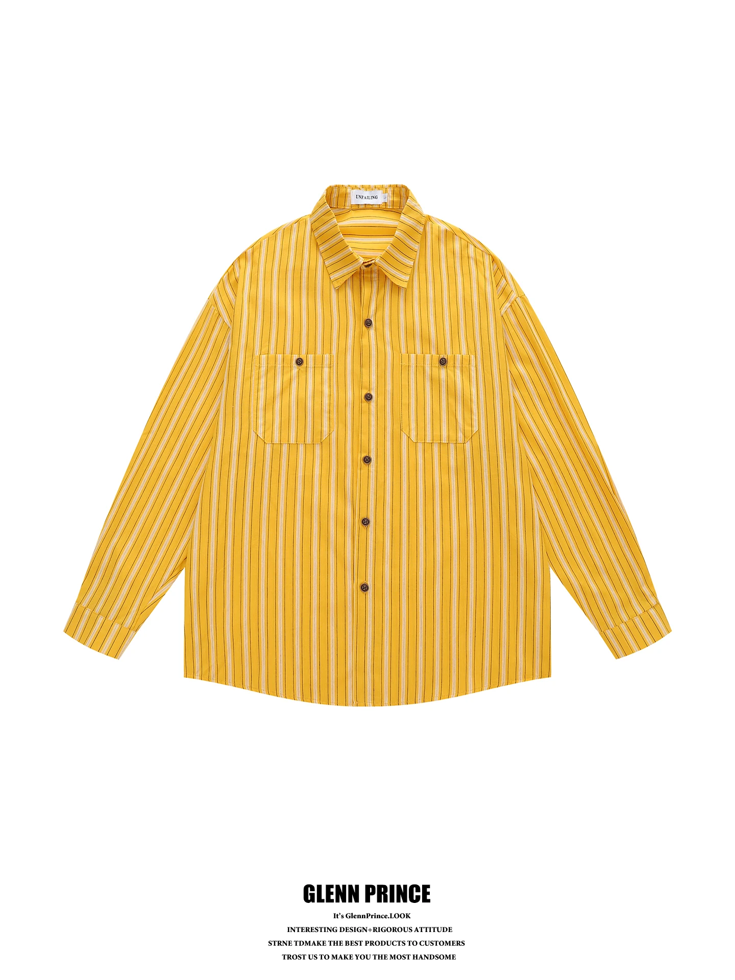 Loose Long Sleeve Men's Shirt Dopaamine Yellow Vertical Stripes Outerwear Casual Style Polyester Cotton Blend Autumn Shirt