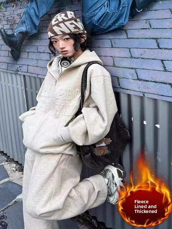 

Loose Women's Sportswear Set Spring Autumn Winter Fashionable Hoodie Casual Two-Piece Set Running Trendy Streetwear