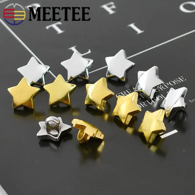 Meeee 100Pcs Fashion Stars Plastic Button Gold/Silver 15mm Pentacle Shirt Decorate Buckle Sewing Buttons for Clothes Accessory