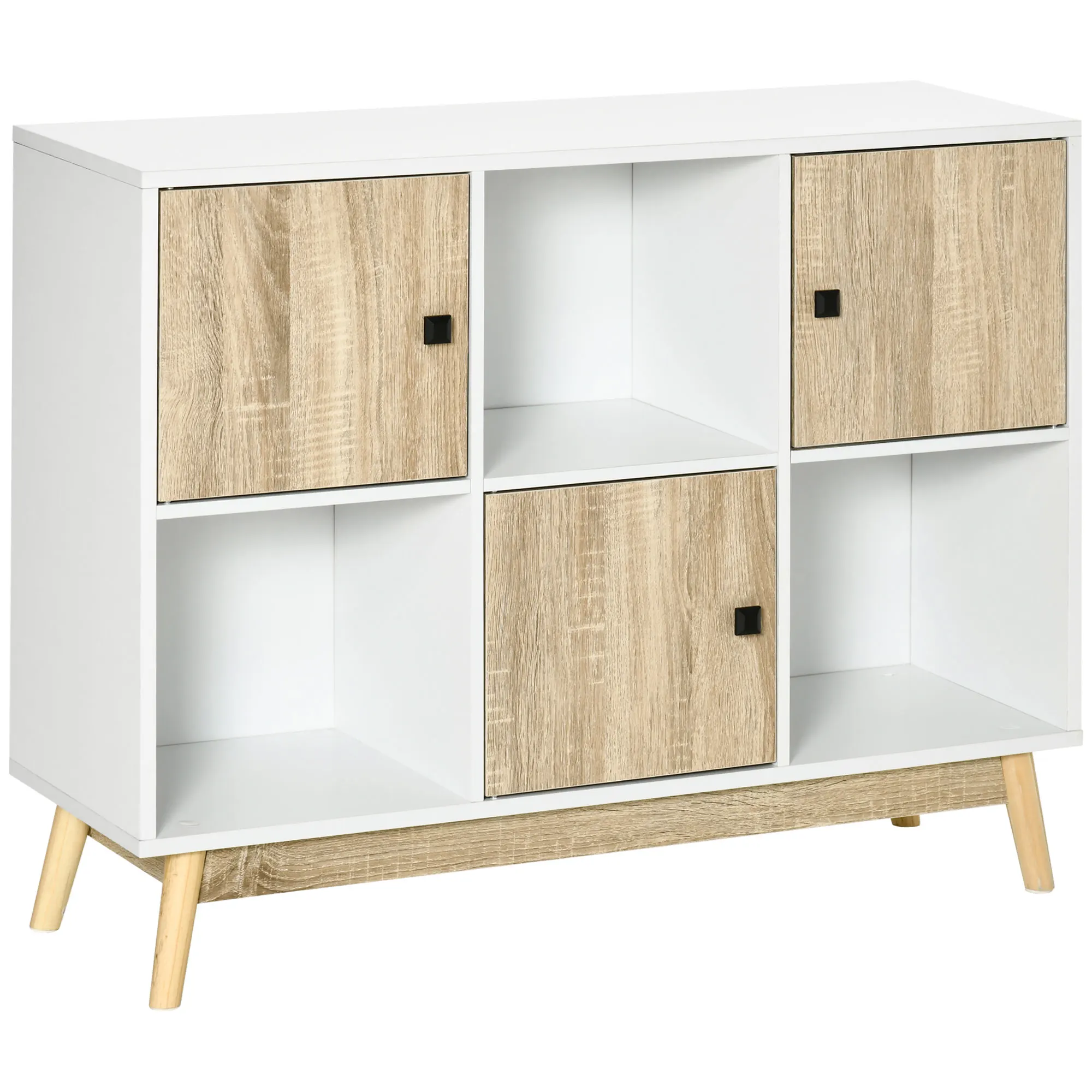 HOMCOM Buffet soggiorno, mobile contenitore 9 cubi con 3 ante e 3 scomparti aperti, piedini per bottiglie, stile moderno