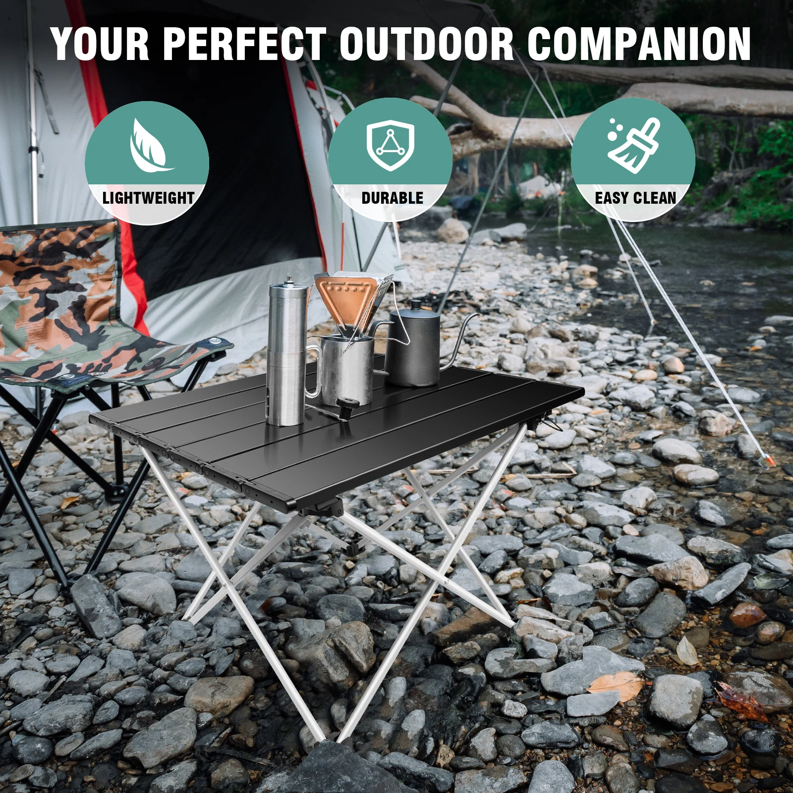 Small Folding Camping Table, Foldable Portable Picnic Table, Ultralight Aluminium Lightweight Folding Beach Table