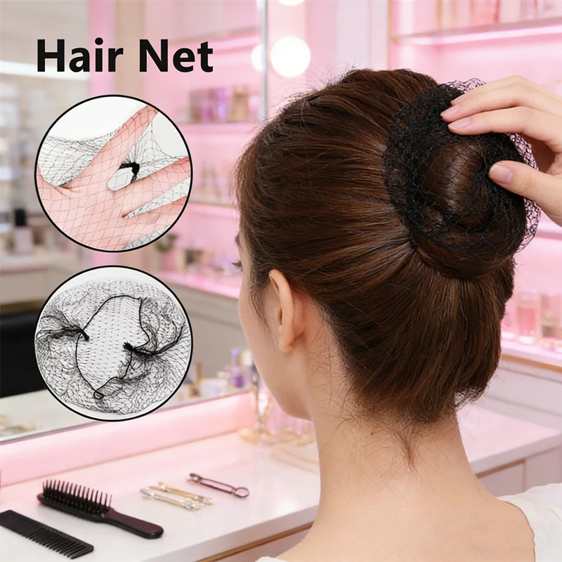 

2026 NEW Invisible Bun Professional Hair Net 50Pcs, Black Elastic Mesh for Secure Styling, Multiple Sizes for All Hair Types