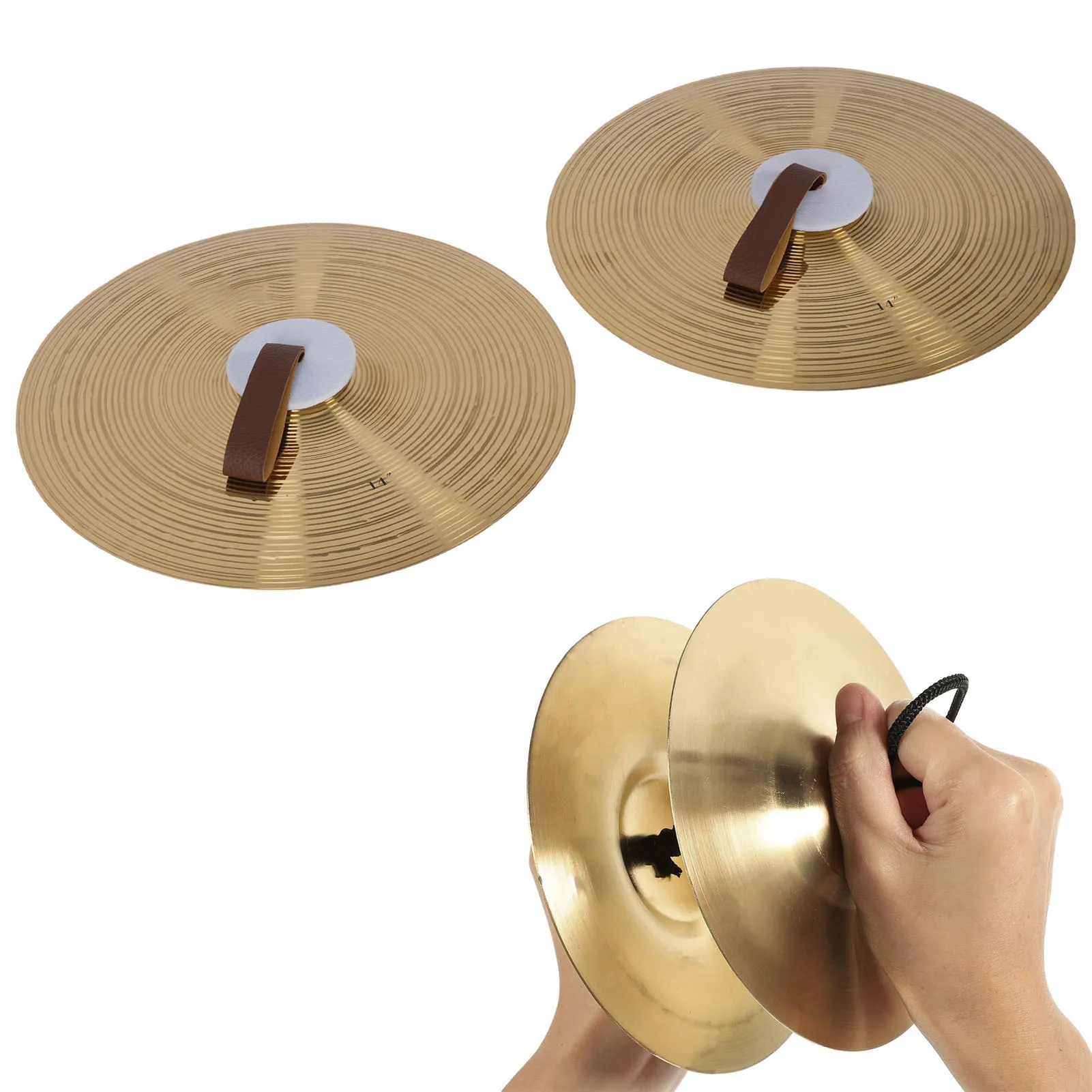 

Пара 14-дюймовых барабанных тарелок с ремнями, набор перкуссионных тарелок из сплава для начинающих студентов и музыкальных групп