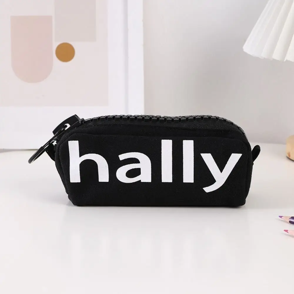 Simple Canvas Large Zipper Pen Bag Creative Large Capacity Stationery Storage Bag Fashion Style Japanese Department Pencil Bag