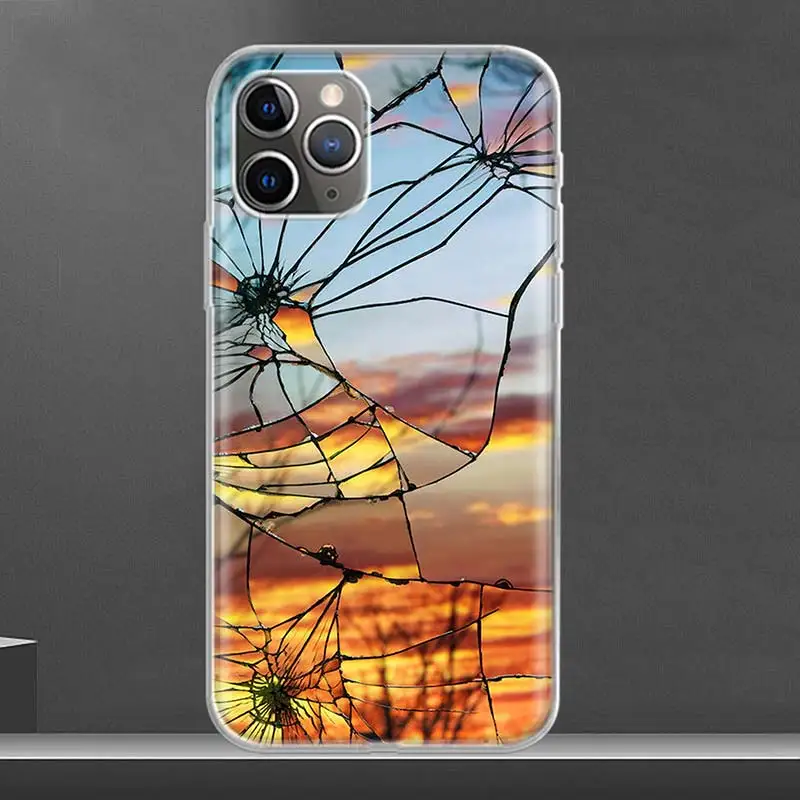 Funny Glass Broken Crack Pattern Soft Phone Case For IPhone 11 13 16 Pro MAX 15 + 14 Plus 12 Mini X XS Apple 8 7 SE Fundas Coque