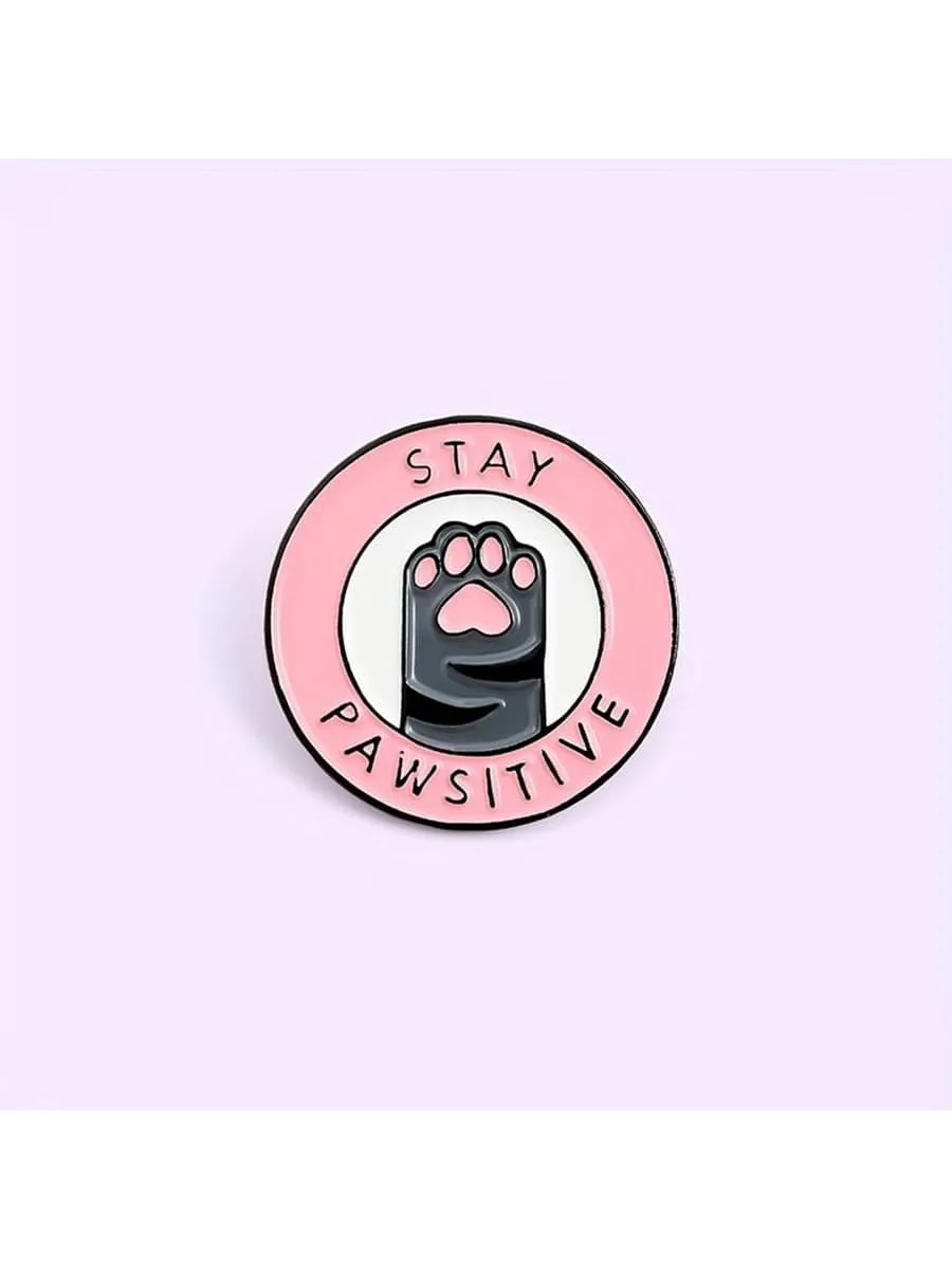 STAY POSITIVE Animal Badge High End Pink Women Lady Girl Cat Kitten Paw Claw Brooch Label Pins Cartoon Deco Jewelry Accessories