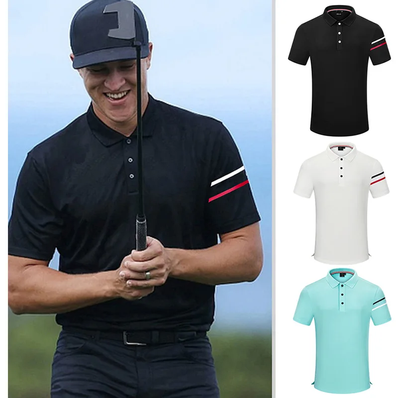 

Short-Sleeved Golf Jersey for Men, Outdoor Sports Shirt, Quick-Drying T-Shirt, Plain Color, Sweat Polo Shirt, Summer, 2024